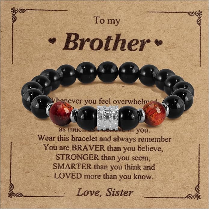 Hamoery Bracelets for Men Natural Tiger Eye Stone Beads Braided Rope Bracelet Gift for Dad Husband