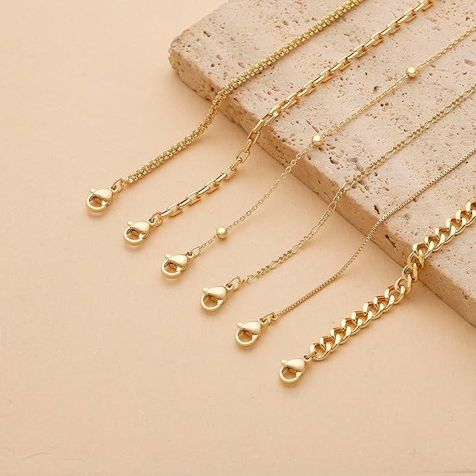 DEARMAY Waterproof Gold Plated Bracelets Set for Women Trendy, Dainty 14K Gold Jewelry Fashion Stackable Tennis Beaded Figaro Herringbone Paperclip Link Bracelet Pack Stack Gifts for Women