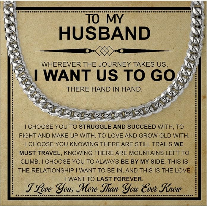 Mapileng Cuban Link Chain Necklace For Husband, Love You This Much To My Husband Classic Steel Jewelry Gift Birthday Christmas Anniversary Jewelry Gifts for Dad Brother Boyfriend Son