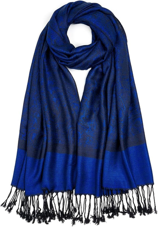 QIUTIMIY Paisley Pashmina Shawl Wrap Women Reversible Vintage Jacquard Pashmina Rave Scarf with Fringe for Evening, Wedding