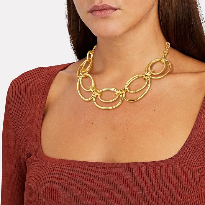 Chunky Gold Necklace for Women: 14k Gold Plated Loop Chain Link Statement Choker Necklace for Women - Chunky Fashion Pendant Jewelry