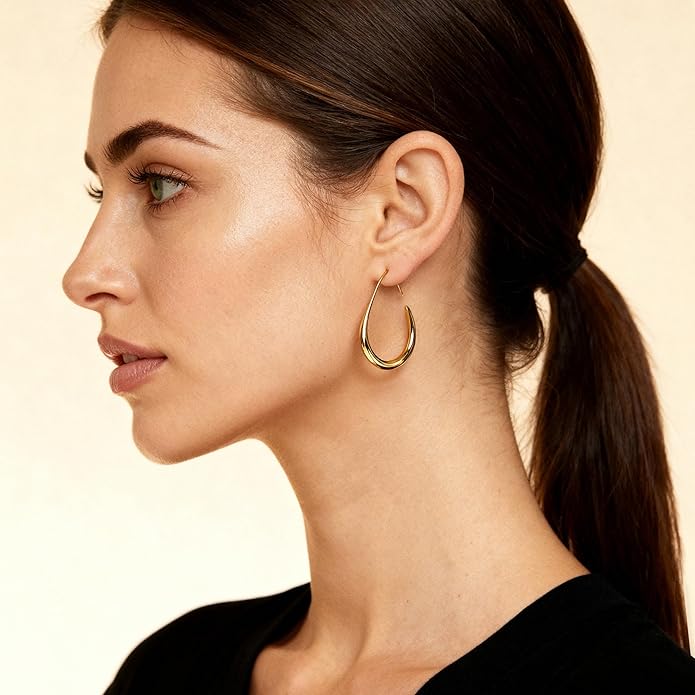18k Gold Hoop Earrings - Hypoallergenic Silver Earrings for Women - Lightweight Hoop Jewelry 2 Pairs