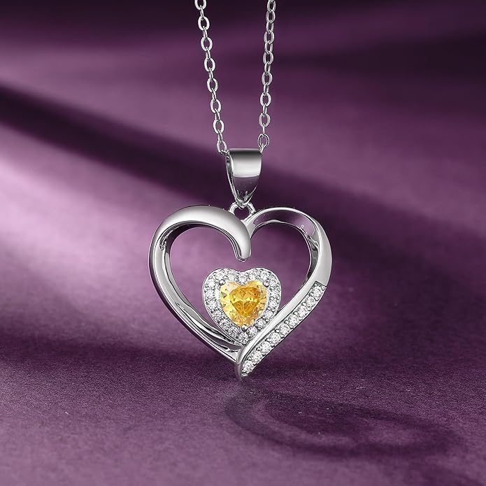 GLIVEOR Heart Birthstone Necklace for Women,S925 Sterling Silver Necklace Birthstone Necklace Heart Necklace for Women Birthday Jewelry Gifts for Women