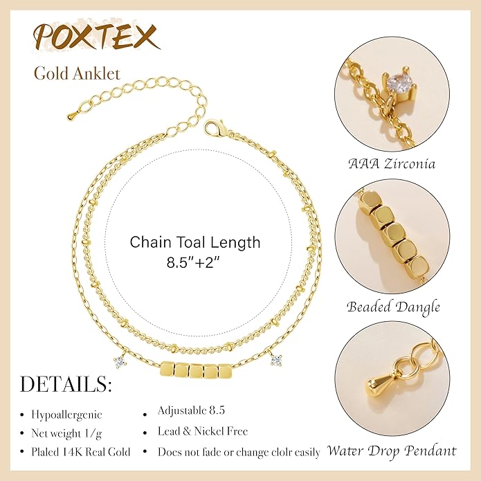 Sterling Silver Anklet Bracelets for Women Waterproof, 925 Sliver Plated CZ & Heart Charm Dainty Layer Anklets for Women Trendy, Simple Chain Anklets Set Gifts for Women, Jewelry Gifts for Her Women Mom Wife Girlfriend