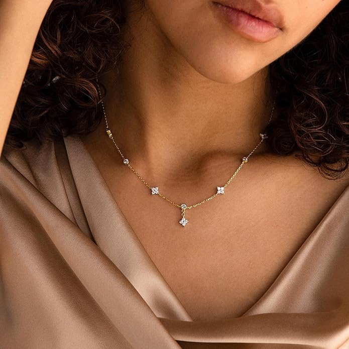 M MOOHAM Gold Clover Heart Pearl Butterfly Star flower Choker Necklace for Women - Dainty 14K Gold Plated Cubic Zirconia Cute Station Necklaces for Women Trendy Prom Jewelry Gifts