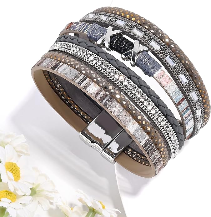 VIBILIA Boho Leather Wrap Bracelets for Women Multi-Layer Bracelets with Strong Clasp Jewelry for Women