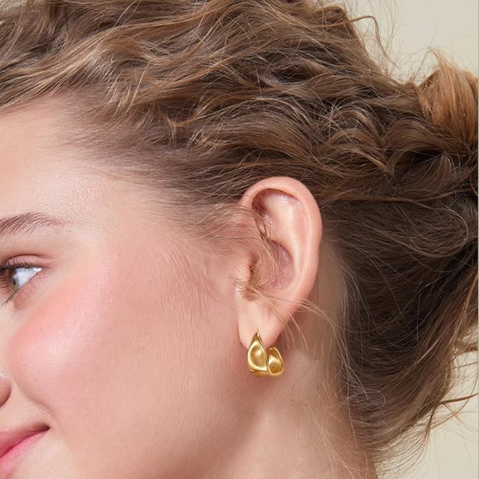 Kyerlyn Chunky Gold Earrings for Women, 14K Gold/Silver Plated Statement Geometric Dangle Drop Earrings Chunky Trendy Knot Stud Hypoallergenic Fashion Jewelry Gift