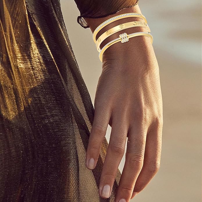 Gold Bracelets for Women - Stackable Bangles with Friendship & Love Theme - Stainless Steel Jewelry Gift for Her