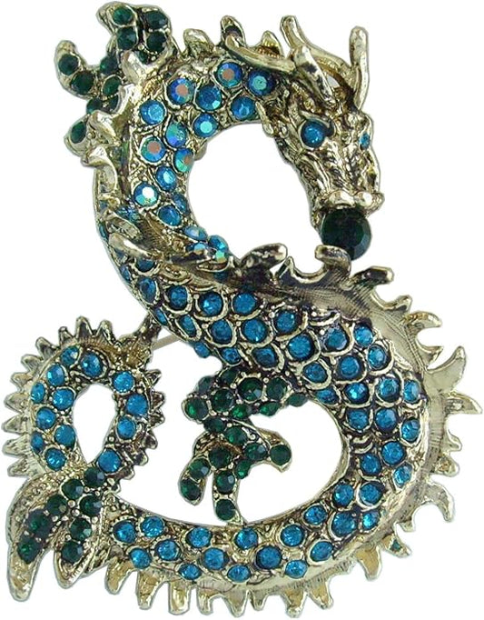 Art Style 2.36" Dragon Brooch Pin Pendant Austrian Crystal BZ2980