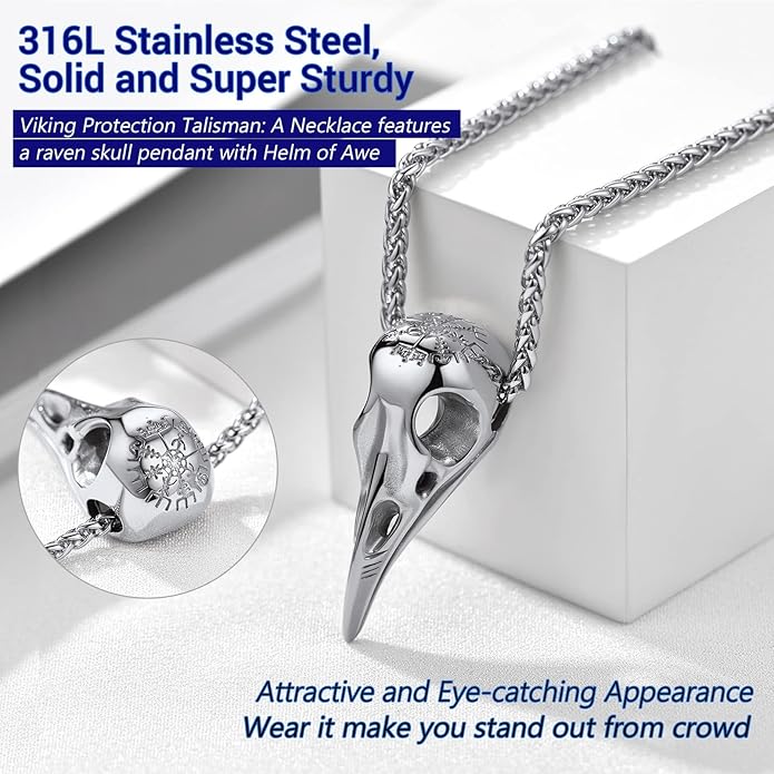 PROSTEEL Norse Viking Jewelry for Men Women, Vintage Thor Hammer/Thor Axe/Raven/Odin Necklace, 316L Stainless Steel Pendant Chain, Come with Box