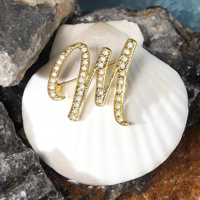 Cicy Bell A-Z Initial 26 Letter Brooch Pins 18k Gold Plated Cubic Zirconia Breastpin Name Personalized Gifts for Women Men