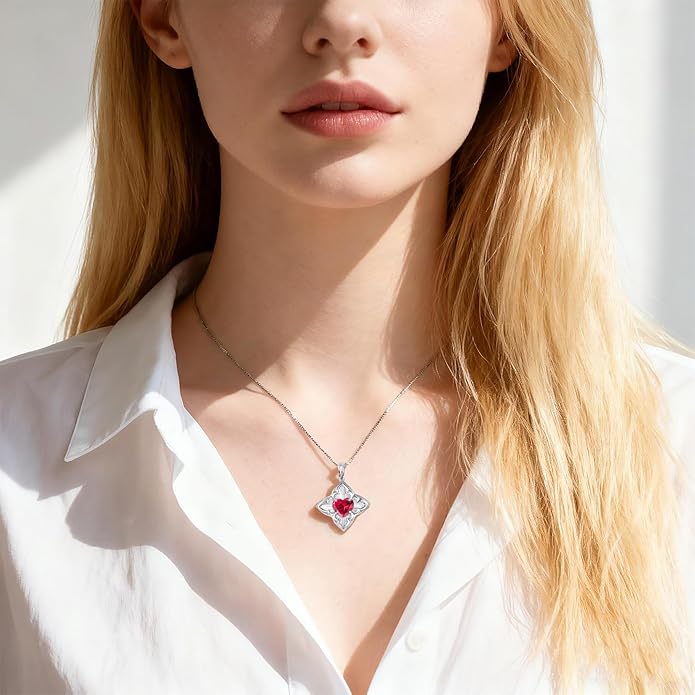 Delicate Four-Leaf Clover Charm Necklace with January Birthstone - S925 Silver, Gift Idea