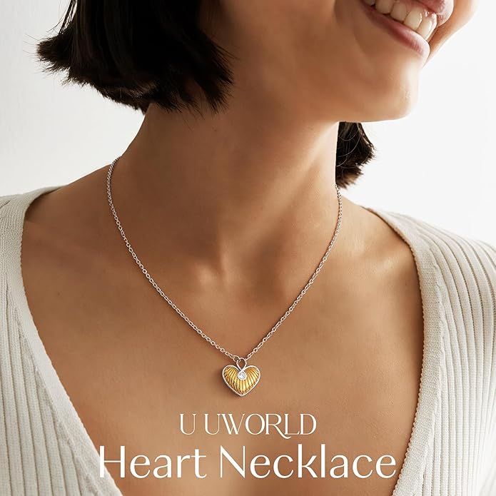 Infinity Heart Necklace,Pendant Necklace for Women Engraved with 'FOREVER LOVE',Heart Pendant Necklace with Cubic Zirconia,Anniversary Eternity Jewelry Gift for Wife or Birthday Present for Women