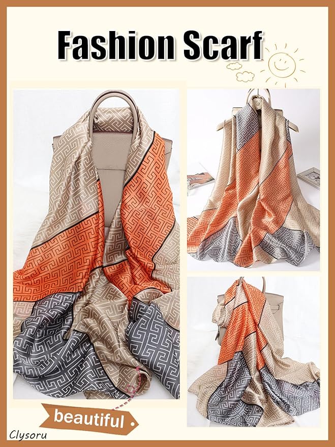Clysoru Silk Scarf For Women Hair Scarves Lightweight Satin Elegant Shawl Wraps Bufanda Mujer Fashion Accessories 70.8"X35.4"