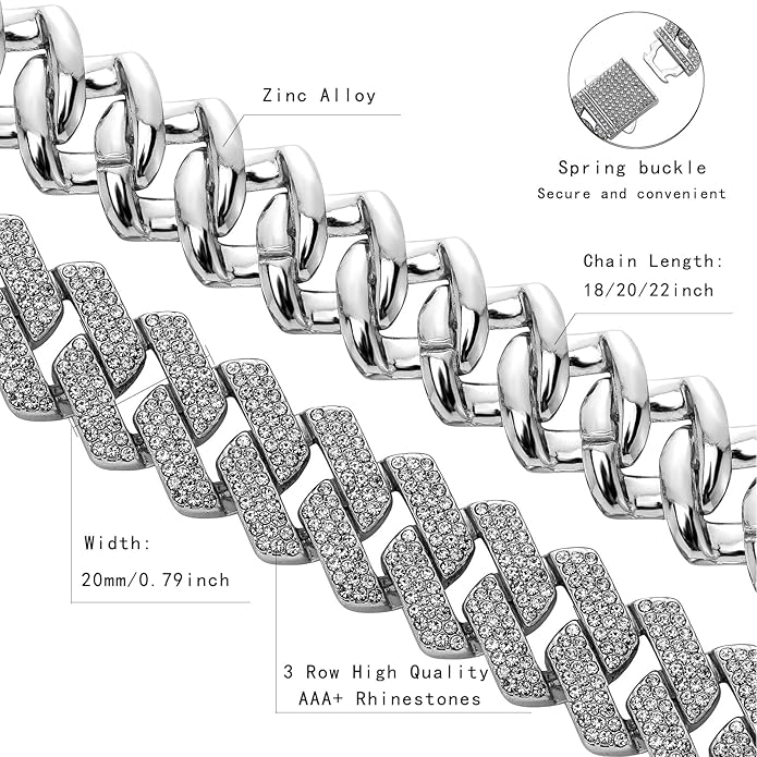JINAO Cuban Link Chain for Men - 20MM Iced Out Miami Mens Necklace 14K Gold Plated Cubic Zirconia Women Hip Hop Jewelry