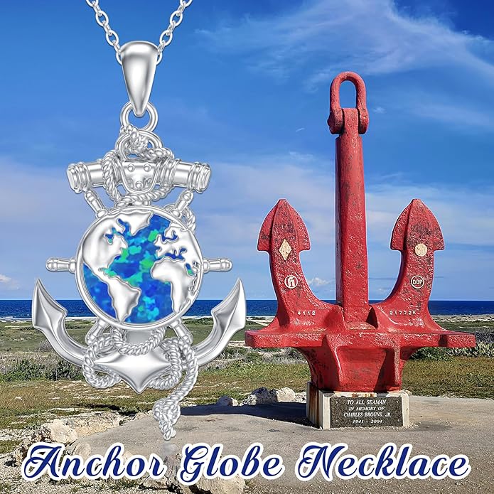 MEIDERBO Anchor Necklace for Men Women 925 Sterling Silver Earth/Swordfish/Trident/Compass Pendant Nautical Jewelry for Birthday Christmas