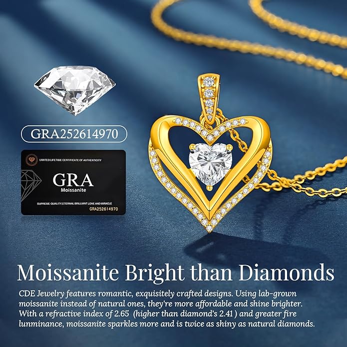 Moissanite Infinity Love Heart Pendant Necklaces for Women, 1-3 Carat 925 Sterling Silver 18K Gold Plated Engraved with"I LOVE YOU', Anniversary Birthday Present Jewelry Gift for Women Wife Girlfriend Her