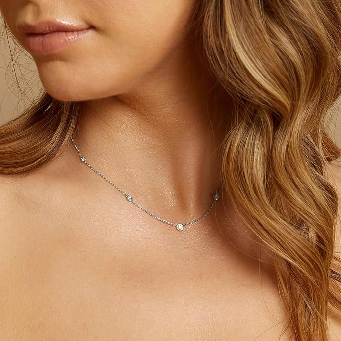 Dainty Gold Diamond Necklace for Women, 14k Gold Plated Diamond Station Choker Necklace for Women Daily & Minimalist, Gold Jewelry for Women