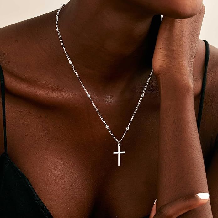 Cross Necklace for Women Dainty 14K Real Silver Gold Plated Layered Cross Pendant Necklace Stack Simple Trendy Cute Charm Choker Necklaces Jewelry Gift for Women Teen Her