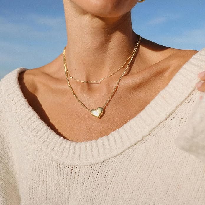 Aobei Pearl 18K Gold Plated Paperclip Chain Choker Satellite Chain Freshwater Cultured Biwa Pearl Pendant Necklace Dainty Jewelry for Women