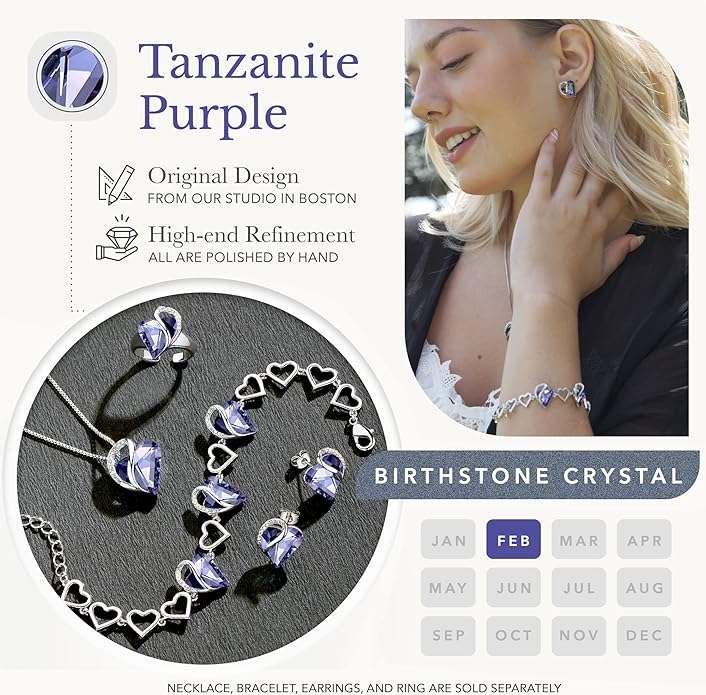 Leafael Infinity Love Heart Link Bracelets, Birthstone or Healing Stone Crystal Bracelet for Women, Silver Tone Jewelry Gifts for Her, 7-inch Chain and 2-inch Extender