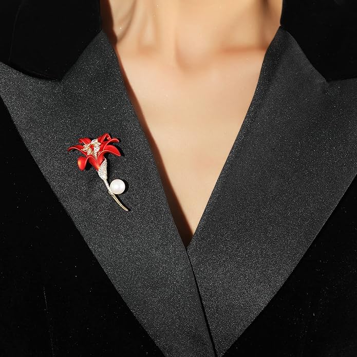 AILONMEI Red Rose Flower Brooches and Pins for Women Costume Jewelry Brooch Pins Broches Jewelry for Women Elegant Lady Pin