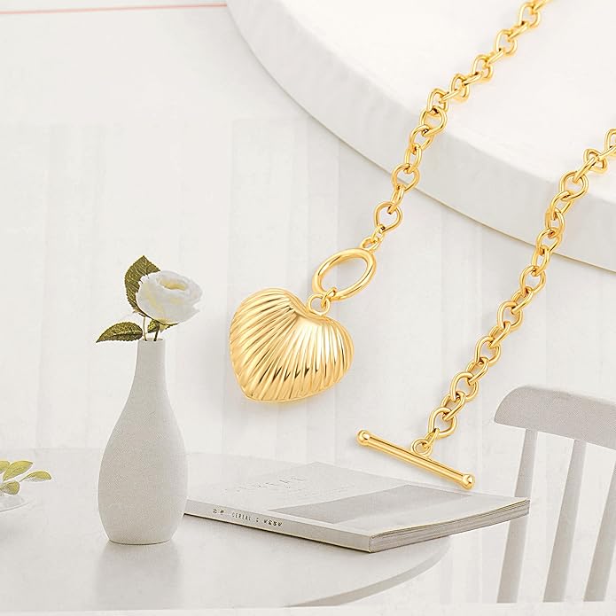 CANEVINKA Dainty Cross Medallion/Heart Pendant Chain Necklace 18K Gold Plated Oval Choker Fashion OT Toggle Jewelry Handmade for Women Simple Gold Charm Necklace