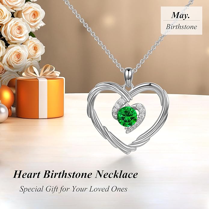 G&GEMSJEW 18K Gold Heart Birthstone Necklaces for Women, S925 Sterling Silver Jewelry Birthday Gifts for Women Wife Girlfriend Mom, Anniversary Christmas Valentines Gifts