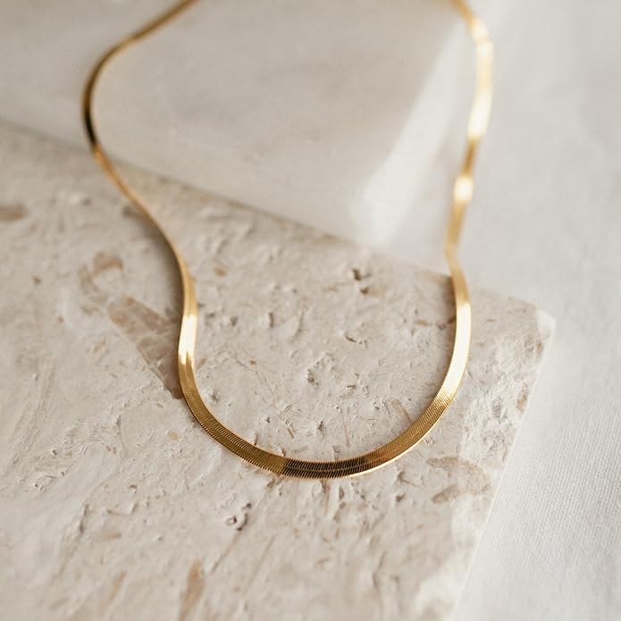CHESKY Gold Necklace for Women-14K Gold Plated/Sterling Silver Plated Snake Chain Necklace Dainty Simple Chunky Herringbone Necklace Choker Necklaces Jewelry for Women