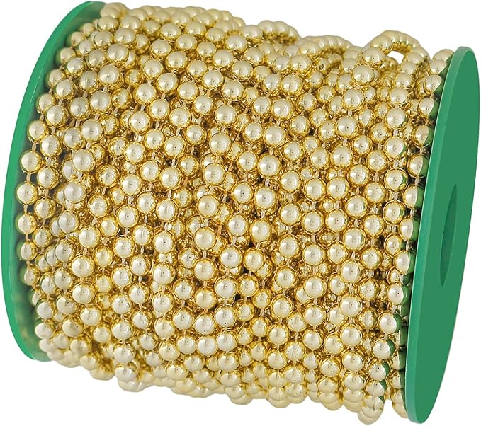 Fbshicung 5mm Faux Pearl Beads Garland Pearl Bead Roll Strand for Wedding Party Christmas Tree Decorations, 99 Feet Roll (Gold)