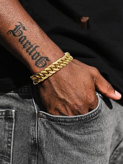 Richsteel Cuban Link Chain Bracelets 8/12/17mm Width Stainless Steel Chain Wrist Bracelets for Men, 7.4/8.2/9 Inch Length Classic Jewelry for Christmas/Valentine's Day/Birthday