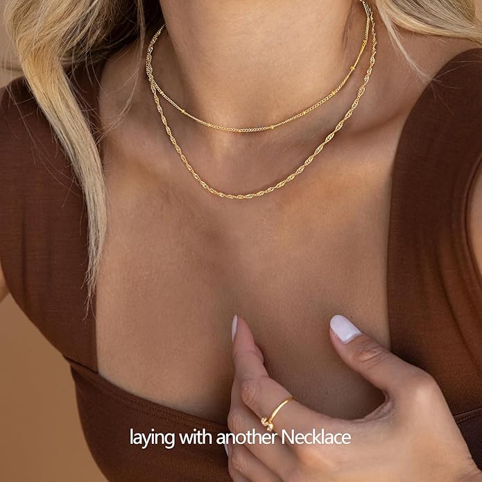 Layered Necklaces for Women, Dainty 14K Gold Plated Herringbone Chain Necklace Set Chunky Gold Necklace Stack Layering Choker Necklaces for Women Trendy Fashion Waterproof Jewelry