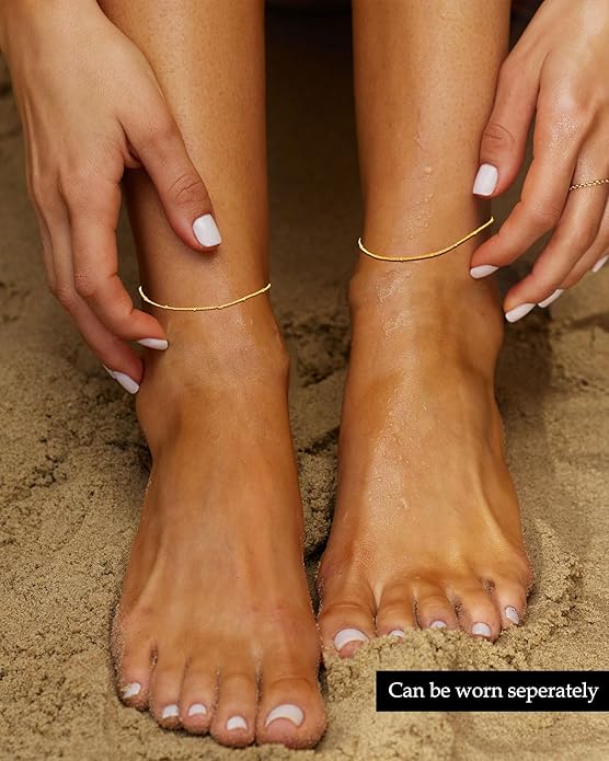 FUNEIA Gold Silver Ankle Bracelets for Women Waterproof 14K Gold Plated Anklets for Women Non Tarnish Dainty Layered Beaded Heart Anklet Set Summer Beach Foot Chain Jewelry Gifts Trendy Stuff