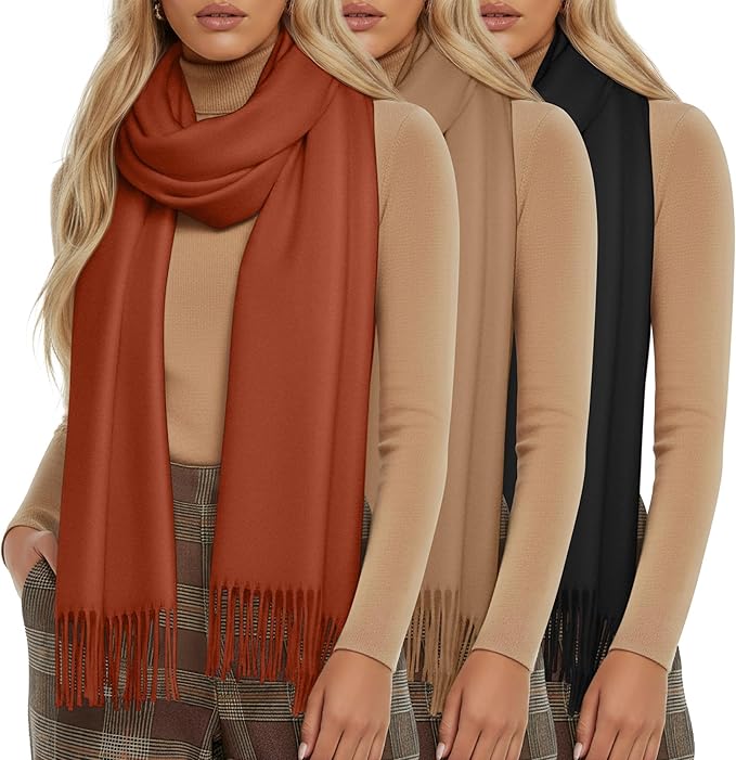 Oakgarden 3 Pack Winter Scarf for Women Pashmina Scarves Shawl Wraps Bridesmaid Gifts for Evening Dresses