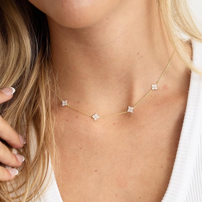 Dainty Necklaces for Women Cute Station Choker Necklace Cubic Zirconia Simulated Diamond Necklace Simple Layering CZ Necklace Trendy Jewelry Gifts