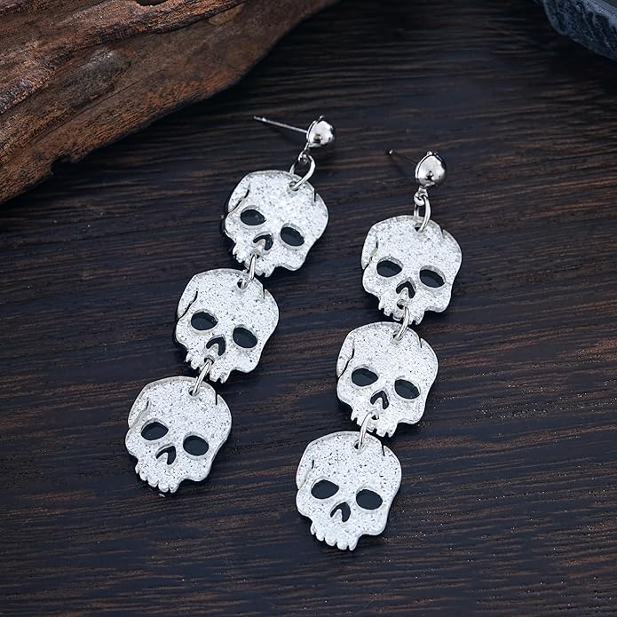 Halloween BOO Ghost Skull Earrings for Women, Gothic Dark Bat Dangle Earrings,Retro Acrylic Cute Lightweight Drop Dangle Earring Jewelry Gifts, Holiday Festive Cosplay Party Decorations Accessories