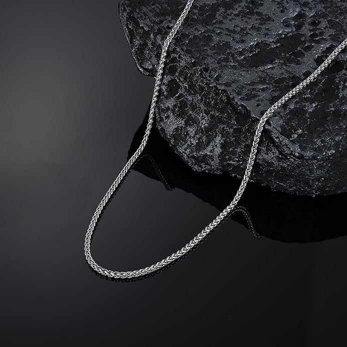 Fiusem Black Wheat Chains for Men and Women, 2/2.5/3/4/5mm Stainless Steel Necklace Chain, Mens Necklace Jewelry Gift 16-28 Inch