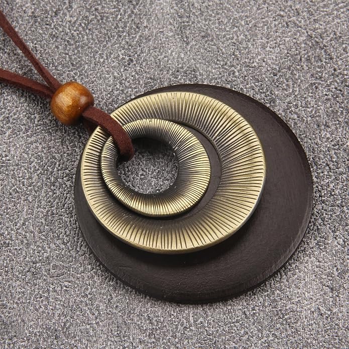 Boho Necklaces for Women Chunky Circle Necklace Layered Boho Circle Leather Choker Necklace Long Vintage Necklaces Bohemian Jewlery Gifts