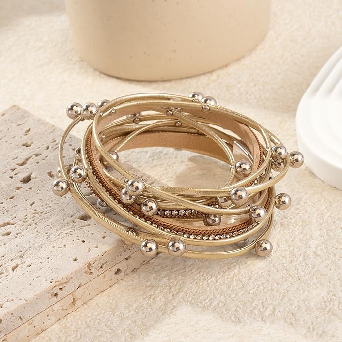ENGCKSHI Wrapped Bracelets for Women,Leather Bracelet,Boho Bracelets for Women,Multi-Layer Pearl Crystal Bracelet Bangle Jewelry