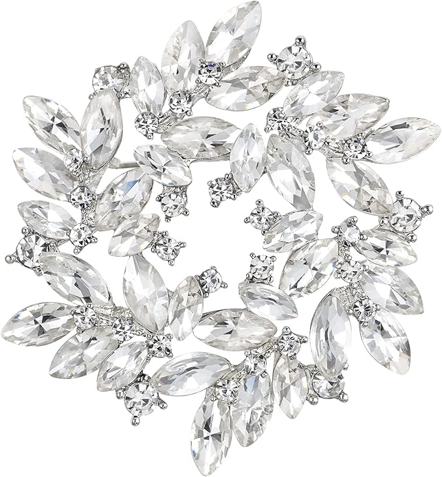 BriLove Austrian Crystal Rhinestone Elegant Flower Marquise Wreath Brooches for Women