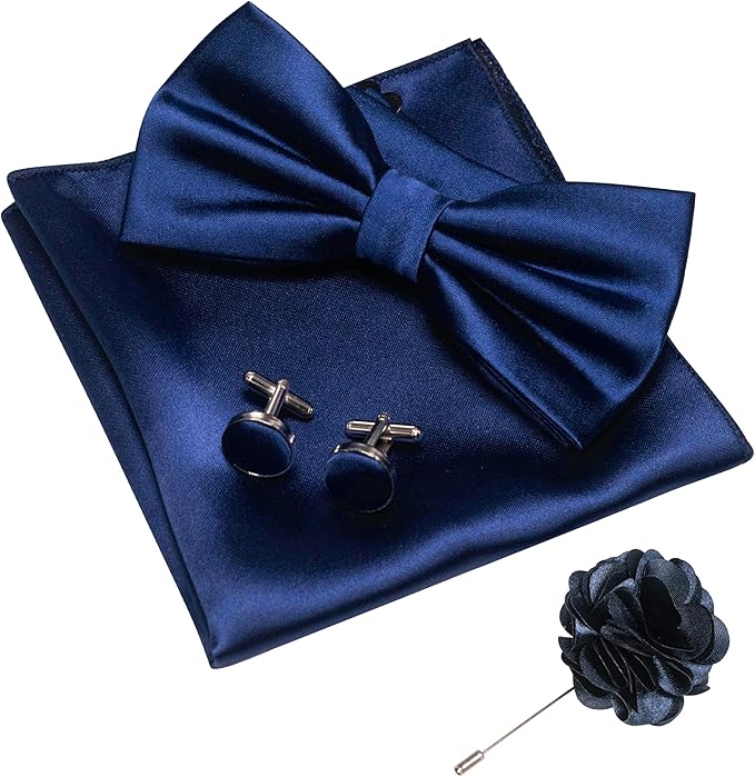JEMYGINS Solid Color mens Pre-tied Bow Tie and Pocket Square Cufflinks Sets with Gift Box