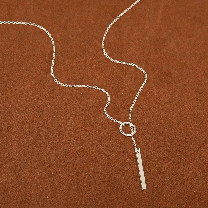 Lariat Necklace for Women, Dainty 14K Gold/Silver Plated Long Necklaces for Women Trendy Simple Layered Y-Shaped Drop Pendant Necklace Adjustable Gold Jewelry Gifts For Her Christmas Stocking Stuffer