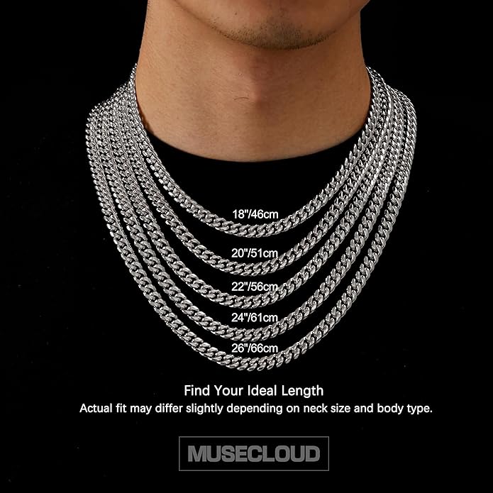 MUSECLOUD Gold Cuban Link Chain for Men Mens Stainless Steel Miami Curb Chains Necklace 5/8mm Thick Real Gold/Silver/Black Plated Diamond Cut Non-Tarnish Jewelry Trendy Christmas Gifts 18-26 Inch