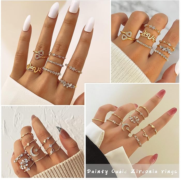 IFKM Gold Knuckle Rings Set For Women Vintage Stackable Joint Finger Midi Rings Dainty Cubic Zirconia Crystal Simple Twist Hollow Cute Rings Pack Jewelry Gift