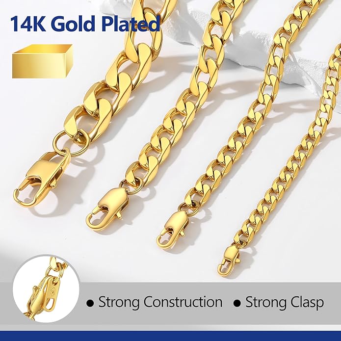 PROSTEEL 316L Stainless Steel Cuban Link Chain Necklaces for Men, Black/18K Gold Plated, Hypoallergenic Jewelry, 4mm-13mm, 14"-30", Come with Box