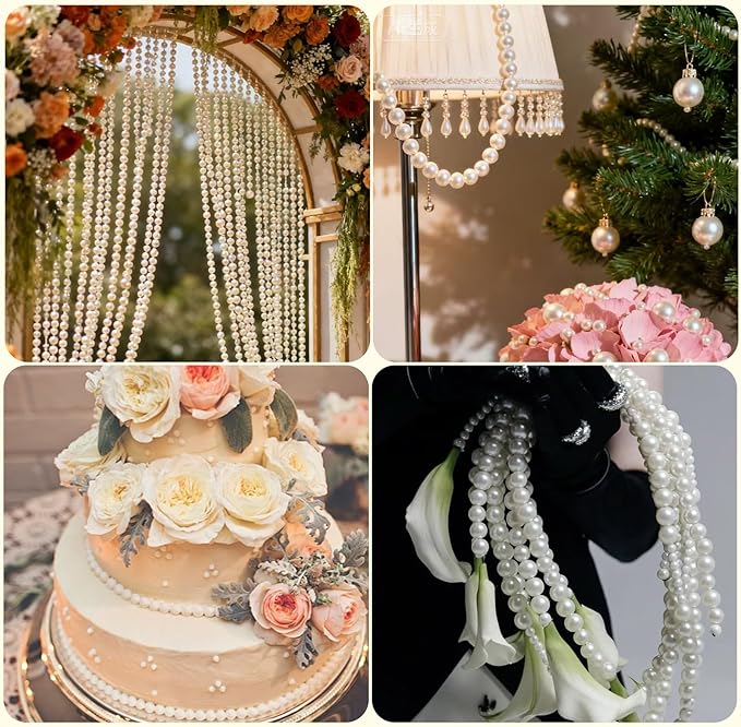 Rytenz Pearls String Bead, Ivory Color Faux Pearl Beads Roll Strand for Wedding Party Christmas Tree and Flowers Decorations Garland DIY Crafts (6mm- 81 Feet)