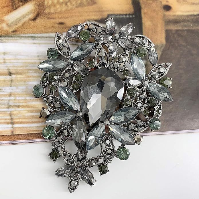 SELOVO Leaf Bouquet Scarf Big Brooch Pin Broach Crystal Jewelry