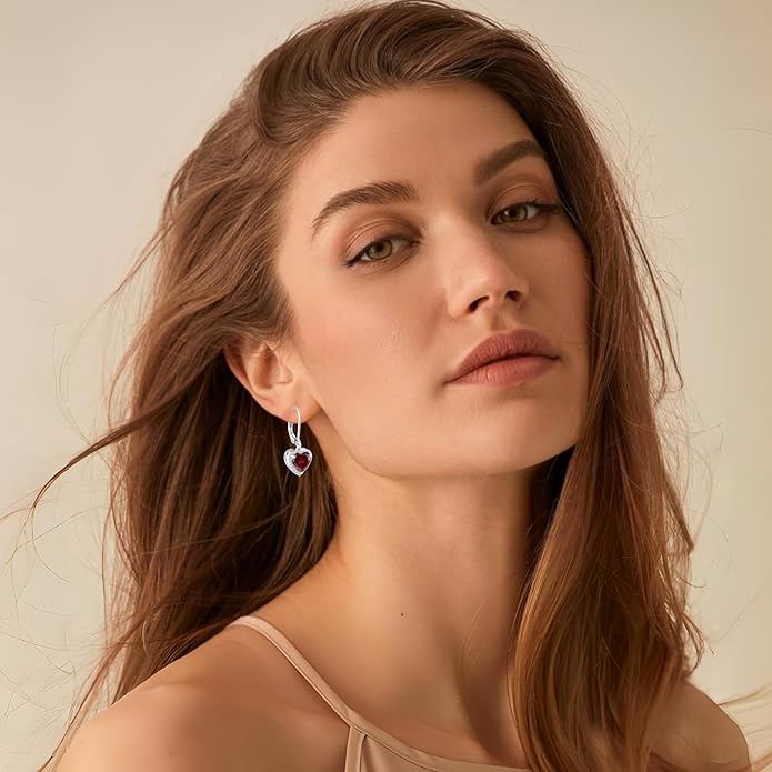 Love Heart Jewelry Set for Women Garnet Necklace & Earrings January Birthstone Jewelry