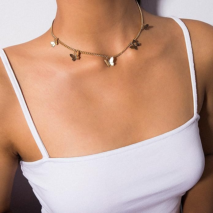 Dainty Gold Butterfly Bow Necklace for Women,18k Gold Plated Choker Necklaces for Women Waterproof & Daily & Simple, Gold Jewelry for Women