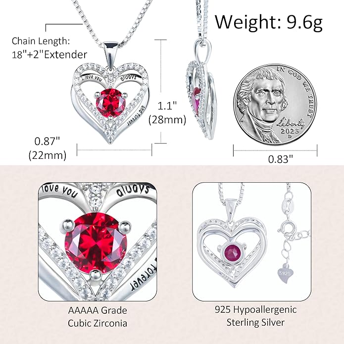 Kuschelkatze Entwined Souls Necklace - Sterling Silver Double Heart Pendant | Engraved 'I Love You Always and Forever' | Gift for Couples, Anniversary, Wedding